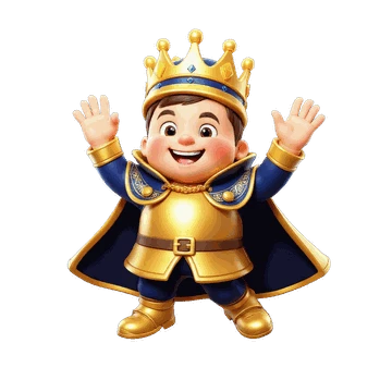 The Explorer King, Roemio's mascot, waving